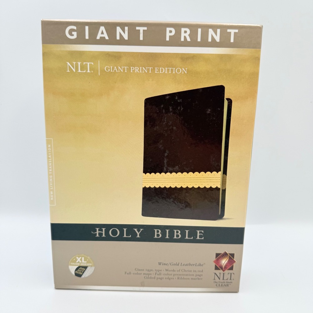 NLT Giant Print Holy Bible Wine Gold LeatherLike XL Thumb Index Red Letter NLT